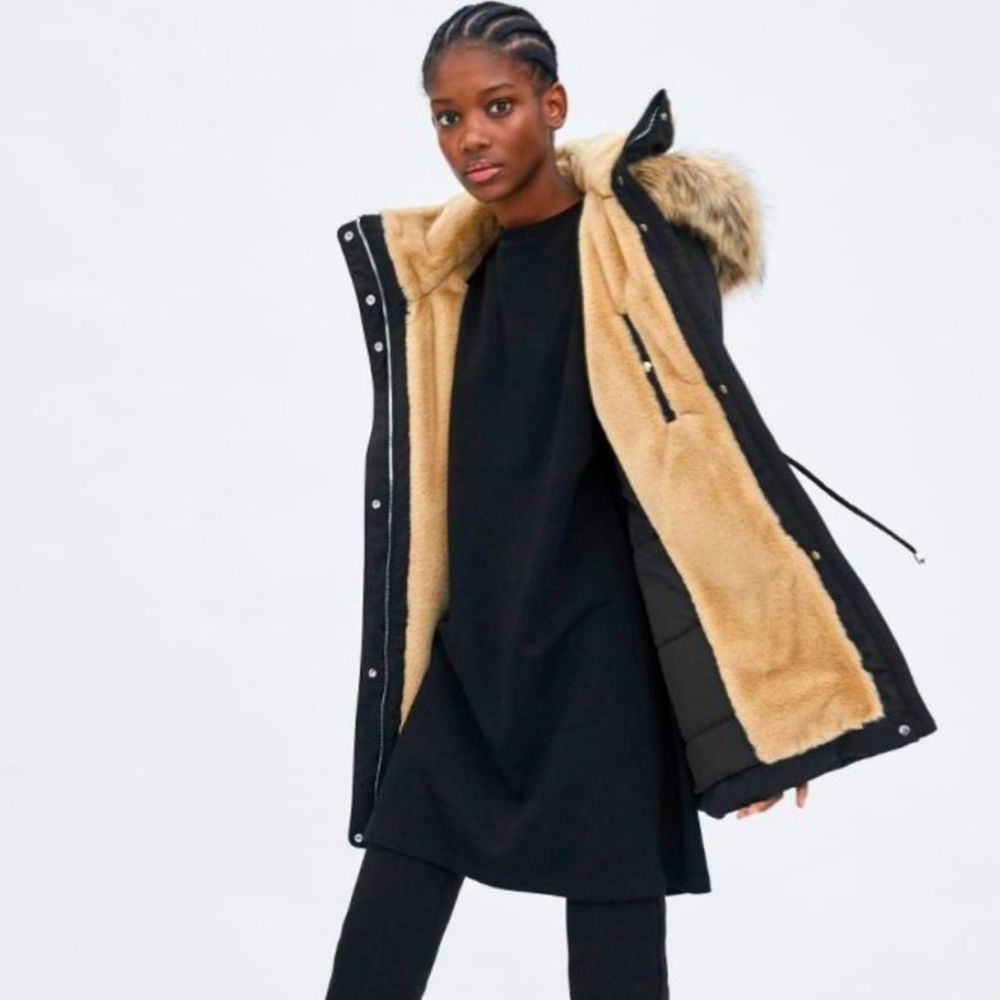 BNWT Zara DuPont WaterProof Wind Repellant Moss Green Fur Lined Parka Small